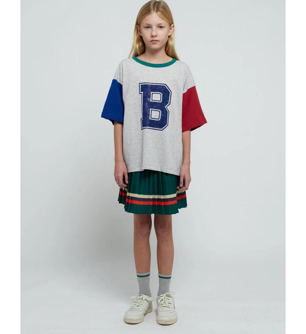 BOBO CHOSES Green Striped Pleated Skirt Size 4-5 Dark Academia Collegiate Preppy